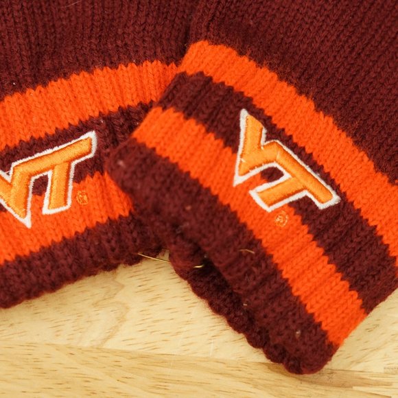 VT Virginia Tech Hokie Football Maroon & Orange Knit Gloves Unisex L/XL - Picture 2 of 3